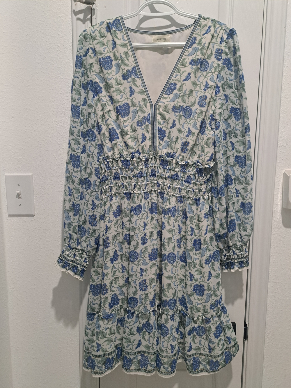 Max Studio Blue and Green Floral Midi Dress